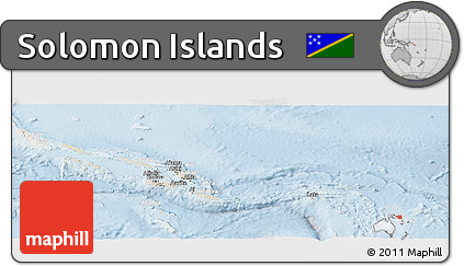 Shaded Relief Panoramic Map of Solomon Islands, lighten