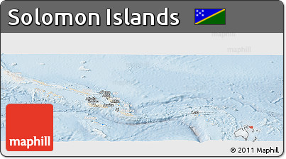 Shaded Relief Panoramic Map of Solomon Islands, lighten
