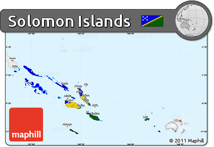 Flag Simple Map of Solomon Islands, single color outside, borders and labels, flag centered