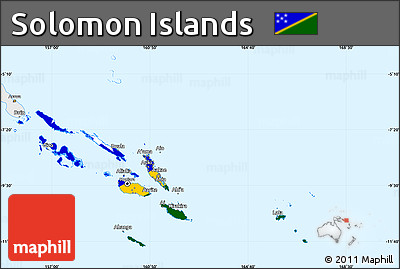 Flag Simple Map of Solomon Islands, single color outside, borders and labels, flag centered
