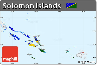 Flag Simple Map of Solomon Islands, single color outside, borders and labels, flag centered