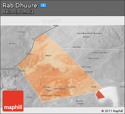 Satellite 3D Map of Rab Dhuure, desaturated