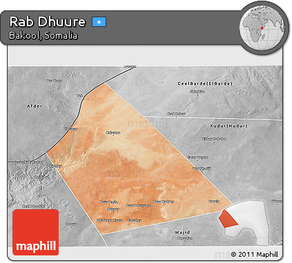Satellite 3D Map of Rab Dhuure, desaturated