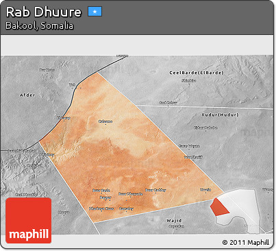 Satellite 3D Map of Rab Dhuure, desaturated