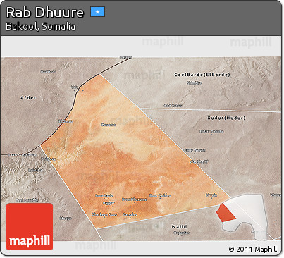 Satellite 3D Map of Rab Dhuure, semi-desaturated