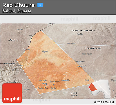 Satellite 3D Map of Rab Dhuure, semi-desaturated