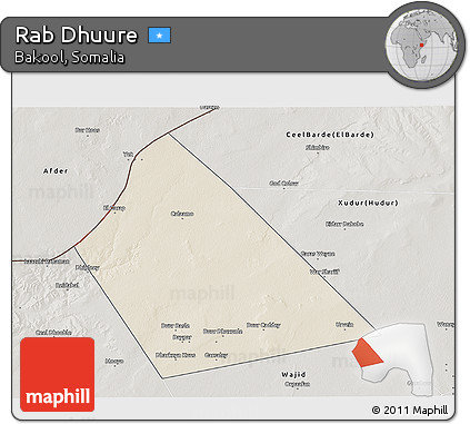 Shaded Relief 3D Map of Rab Dhuure, semi-desaturated