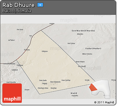 Shaded Relief 3D Map of Rab Dhuure, semi-desaturated