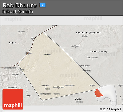 Shaded Relief 3D Map of Rab Dhuure, semi-desaturated