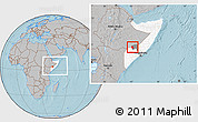 Gray Location Map of Rab Dhuure, highlighted country, highlighted parent region, within the entire country, hill shading