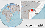 Gray Location Map of Rab Dhuure, highlighted country, highlighted parent region, hill shading