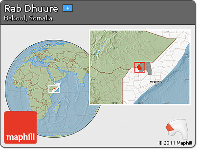 Savanna Style Location Map of Rab Dhuure, highlighted country, highlighted parent region, hill shading