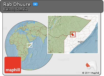 Savanna Style Location Map of Rab Dhuure, highlighted country, hill shading
