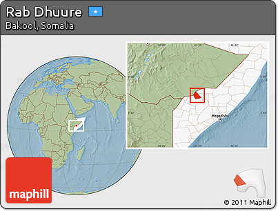 Savanna Style Location Map of Rab Dhuure, highlighted country, hill shading