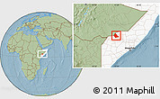 Savanna Style Location Map of Rab Dhuure, highlighted country, hill shading
