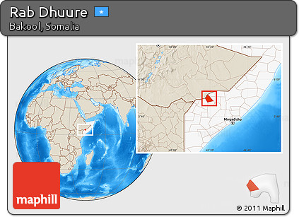 Shaded Relief Location Map of Rab Dhuure, highlighted country