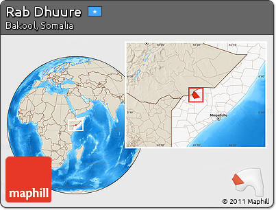 Shaded Relief Location Map of Rab Dhuure, highlighted country