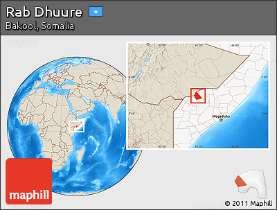 Shaded Relief Location Map of Rab Dhuure, highlighted country