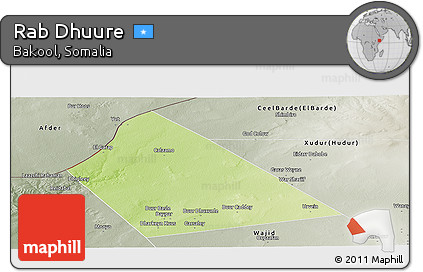 Physical Panoramic Map of Rab Dhuure, semi-desaturated