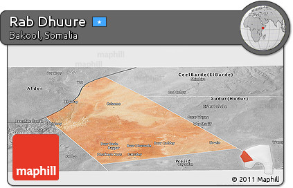 Satellite Panoramic Map of Rab Dhuure, desaturated