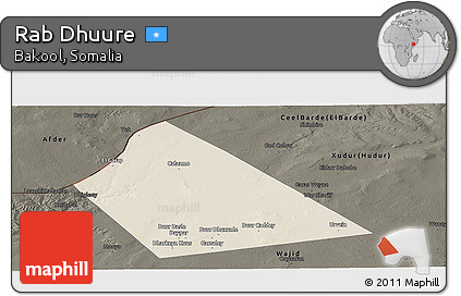 Shaded Relief Panoramic Map of Rab Dhuure, darken