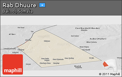 Shaded Relief Panoramic Map of Rab Dhuure, desaturated