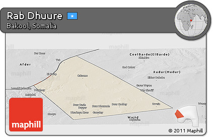 Shaded Relief Panoramic Map of Rab Dhuure, desaturated