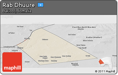 Shaded Relief Panoramic Map of Rab Dhuure, desaturated