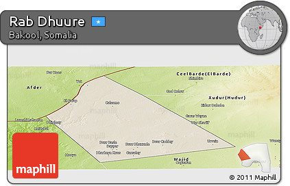 Shaded Relief Panoramic Map of Rab Dhuure, physical outside