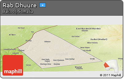 Shaded Relief Panoramic Map of Rab Dhuure, physical outside