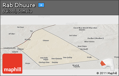Shaded Relief Panoramic Map of Rab Dhuure, semi-desaturated