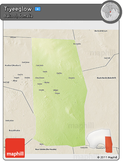 Physical 3D Map of Tiyeeglow, shaded relief outside