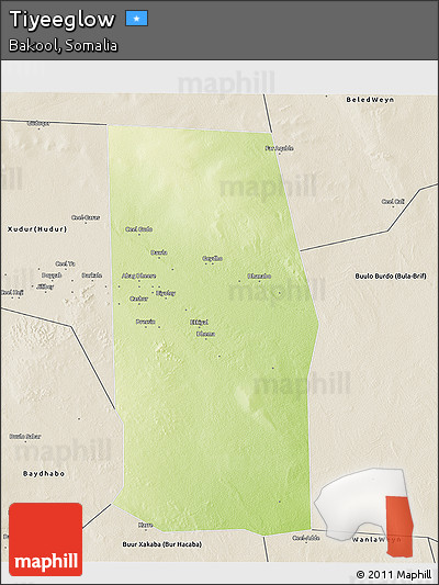 Physical 3D Map of Tiyeeglow, shaded relief outside