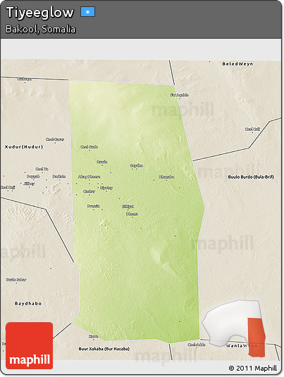 Physical 3D Map of Tiyeeglow, shaded relief outside