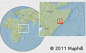 Savanna Style Location Map of Tiyeeglow, within the entire country, hill shading