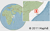 Savanna Style Location Map of Tiyeeglow, highlighted country, hill shading