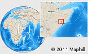 Shaded Relief Location Map of Tiyeeglow, within the entire country