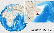 Shaded Relief Location Map of Tiyeeglow, highlighted country, within the entire country