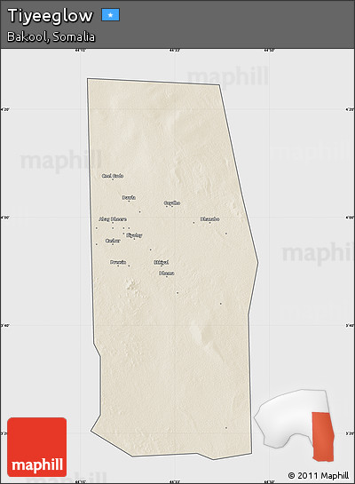 Shaded Relief Map of Tiyeeglow, single color outside
