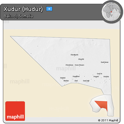 Classic Style 3D Map of Xudur (Hudur), single color outside