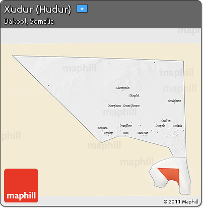 Classic Style 3D Map of Xudur (Hudur), single color outside
