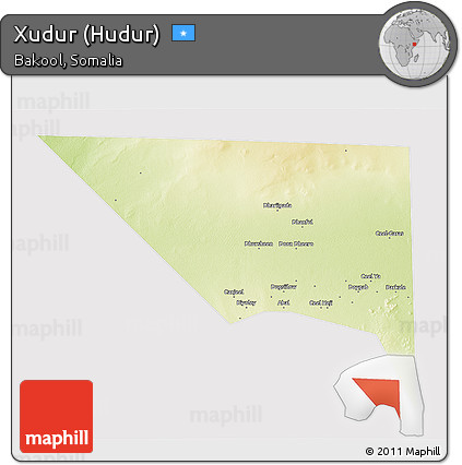 Physical 3D Map of Xudur (Hudur), cropped outside
