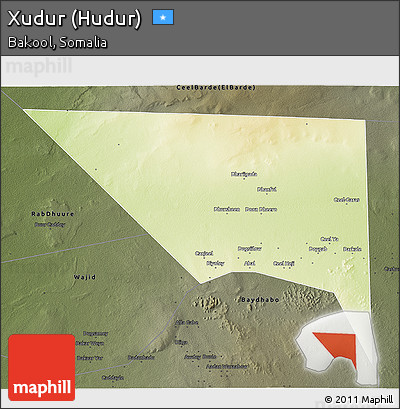 Physical 3D Map of Xudur (Hudur), darken