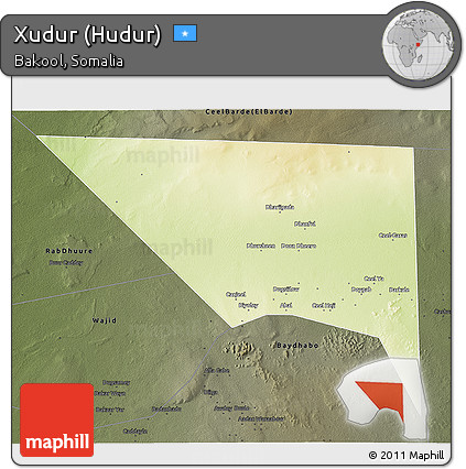 Physical 3D Map of Xudur (Hudur), darken