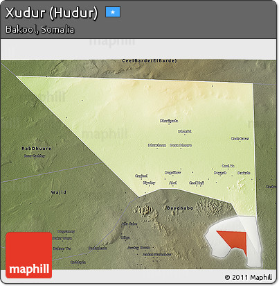 Physical 3D Map of Xudur (Hudur), darken