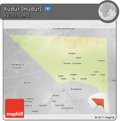 Physical 3D Map of Xudur (Hudur), desaturated