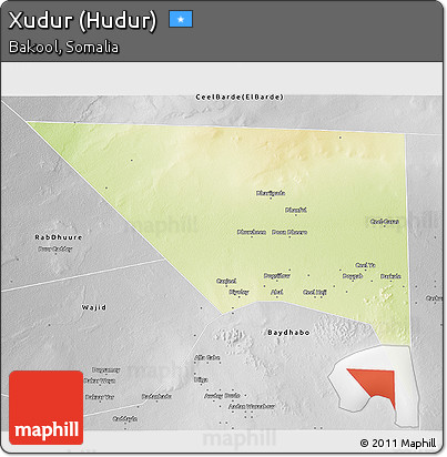 Physical 3D Map of Xudur (Hudur), desaturated