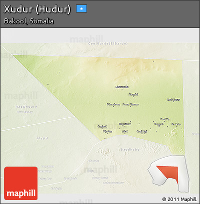 Physical 3D Map of Xudur (Hudur), lighten