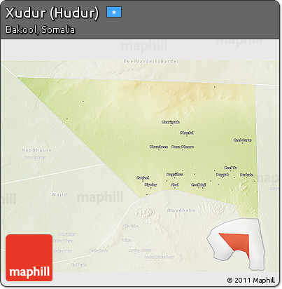 Physical 3D Map of Xudur (Hudur), lighten