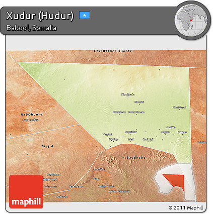 Physical 3D Map of Xudur (Hudur), satellite outside